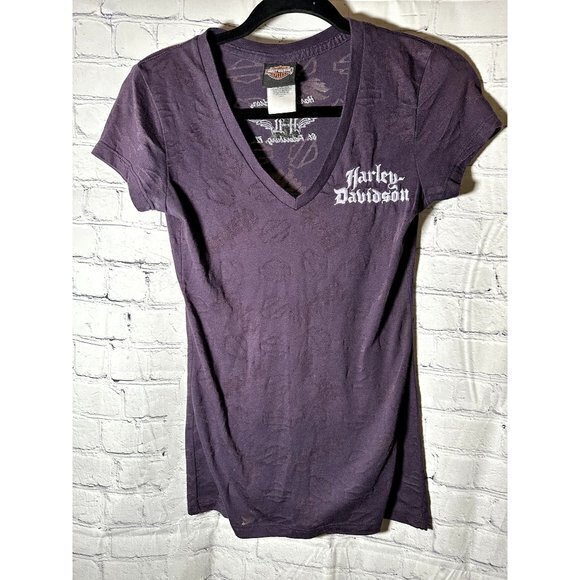 HARLEY DAVIDSON LADIES‎ PURPLE SHORT SLEEVE SHIRT - ST PETERSBURG (S) EUC E-28 - Picture 1 of 4